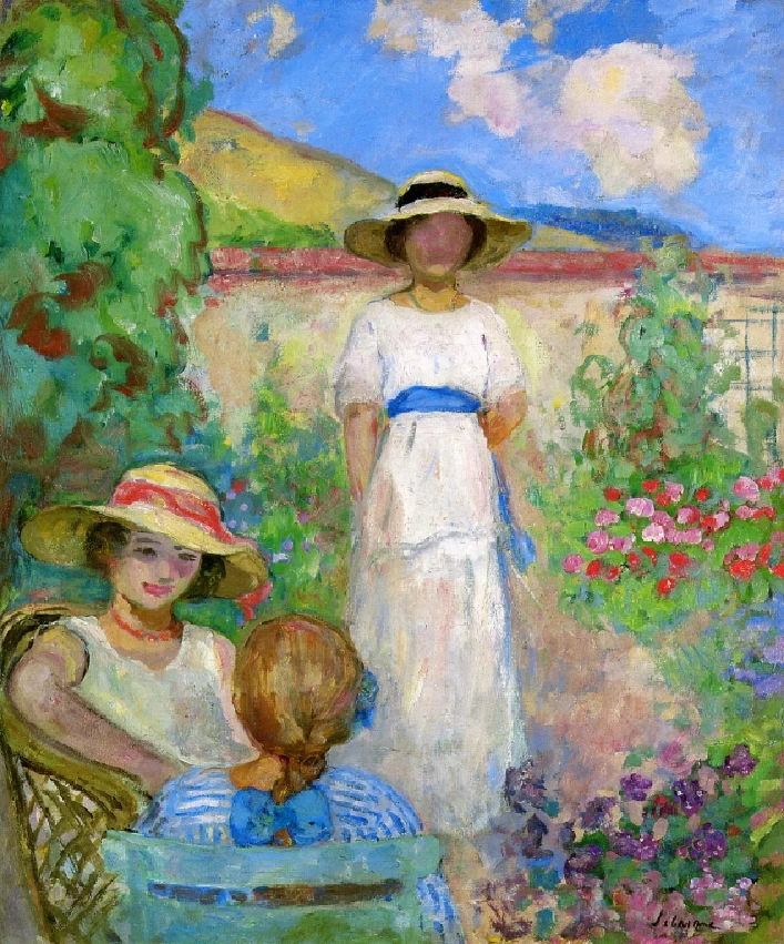Les Andelys. Tre ragazze in un giardino